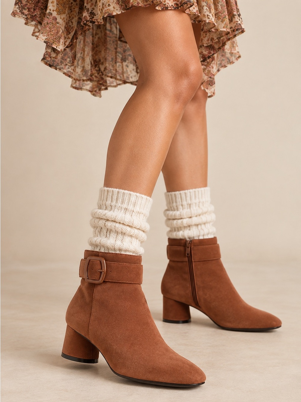 NWT Alex Marie Paxton Tan Suede Leather Square Toe Buckle Booties Sz 9